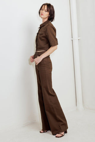 EFFORTLESS EDGE BROWN TWILL PANTS - Glamourous Grace