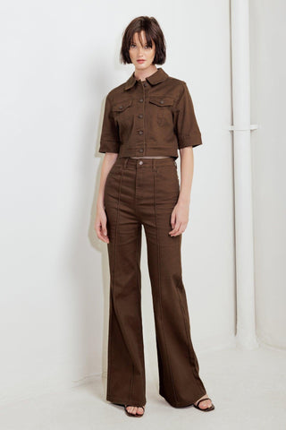 EFFORTLESS EDGE BROWN TWILL PANTS - Glamourous Grace