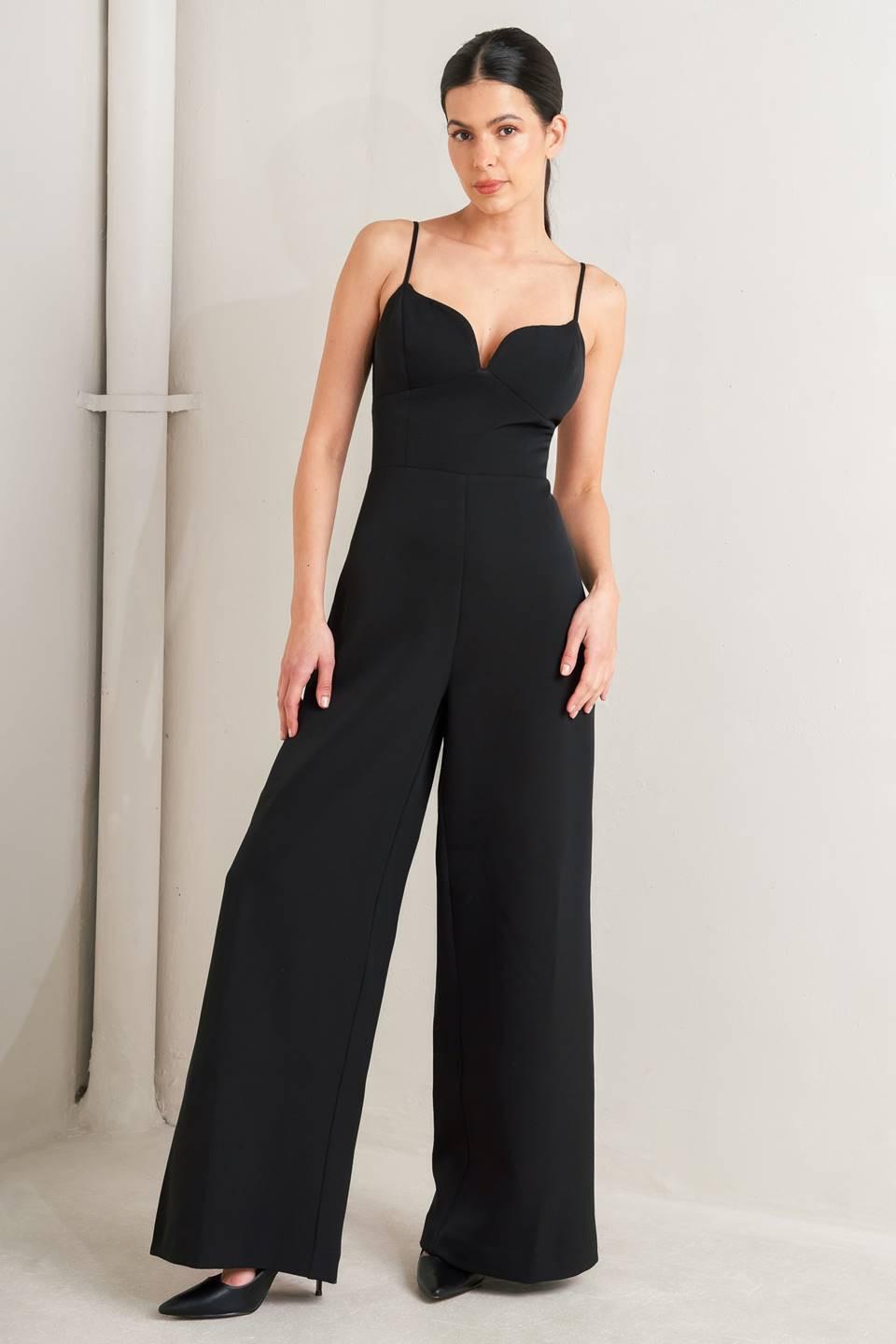 PRISTINE EDGE BLACK WOVEN JUMPSUIT - Glamourous Grace