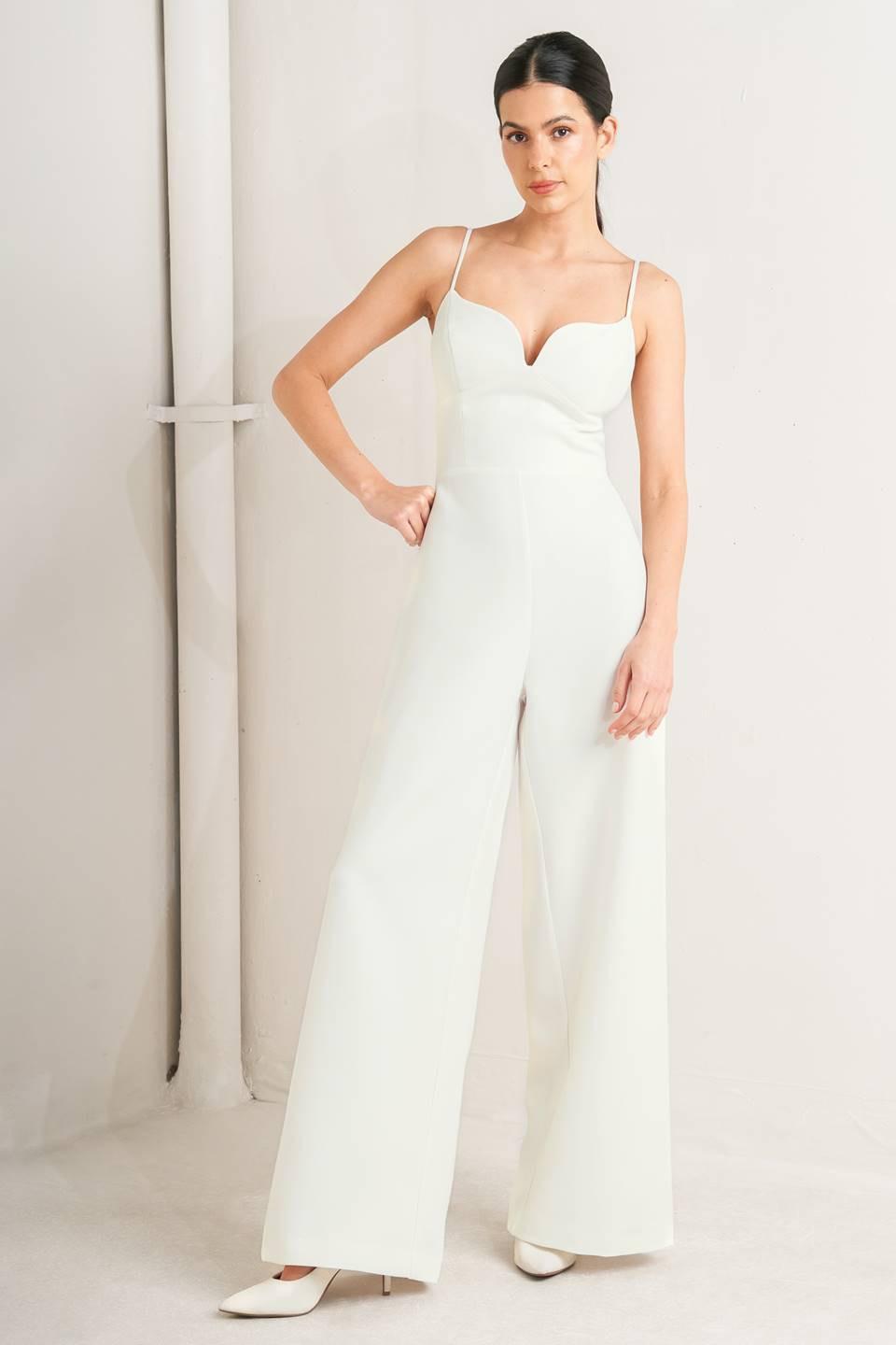 PRISTINE EDGE OFF WHITE WOVEN JUMPSUIT - Glamourous Grace