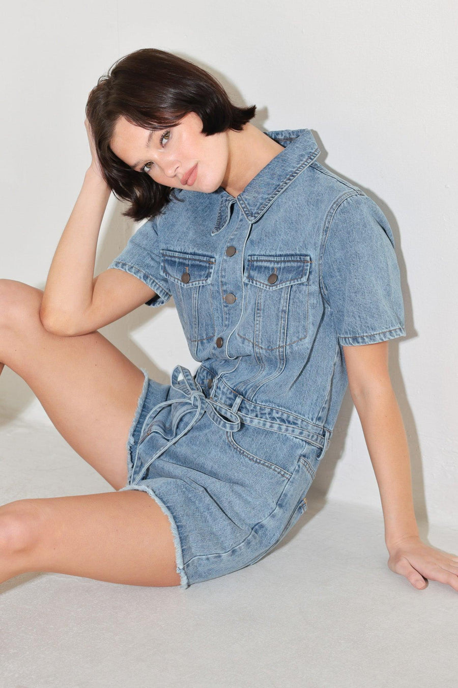 LAIDBACK LUXE DENIM ROMPER - Glamourous Grace