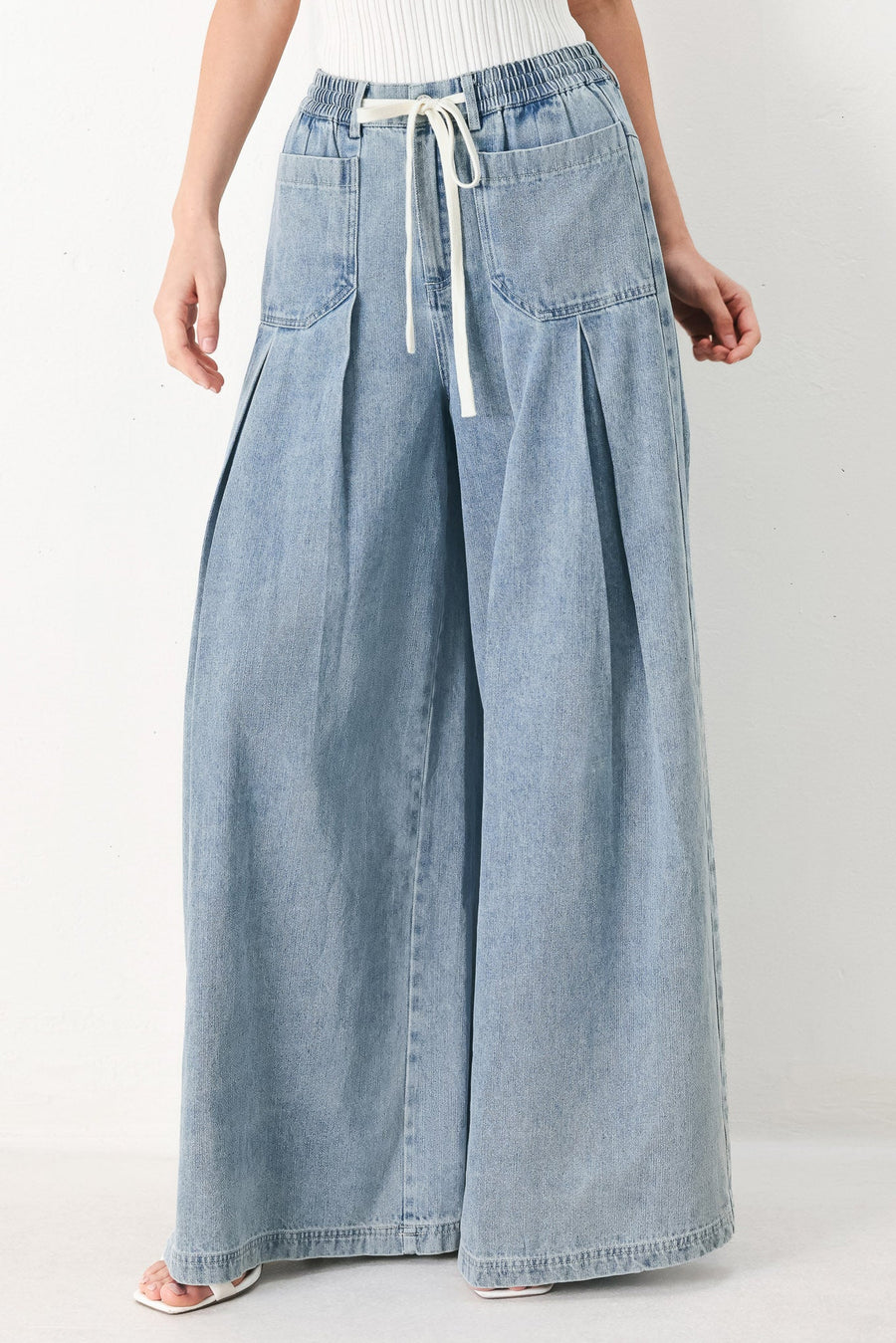 CLOUD WASH PALAZZO DENIM PANTS - Glamourous Grace