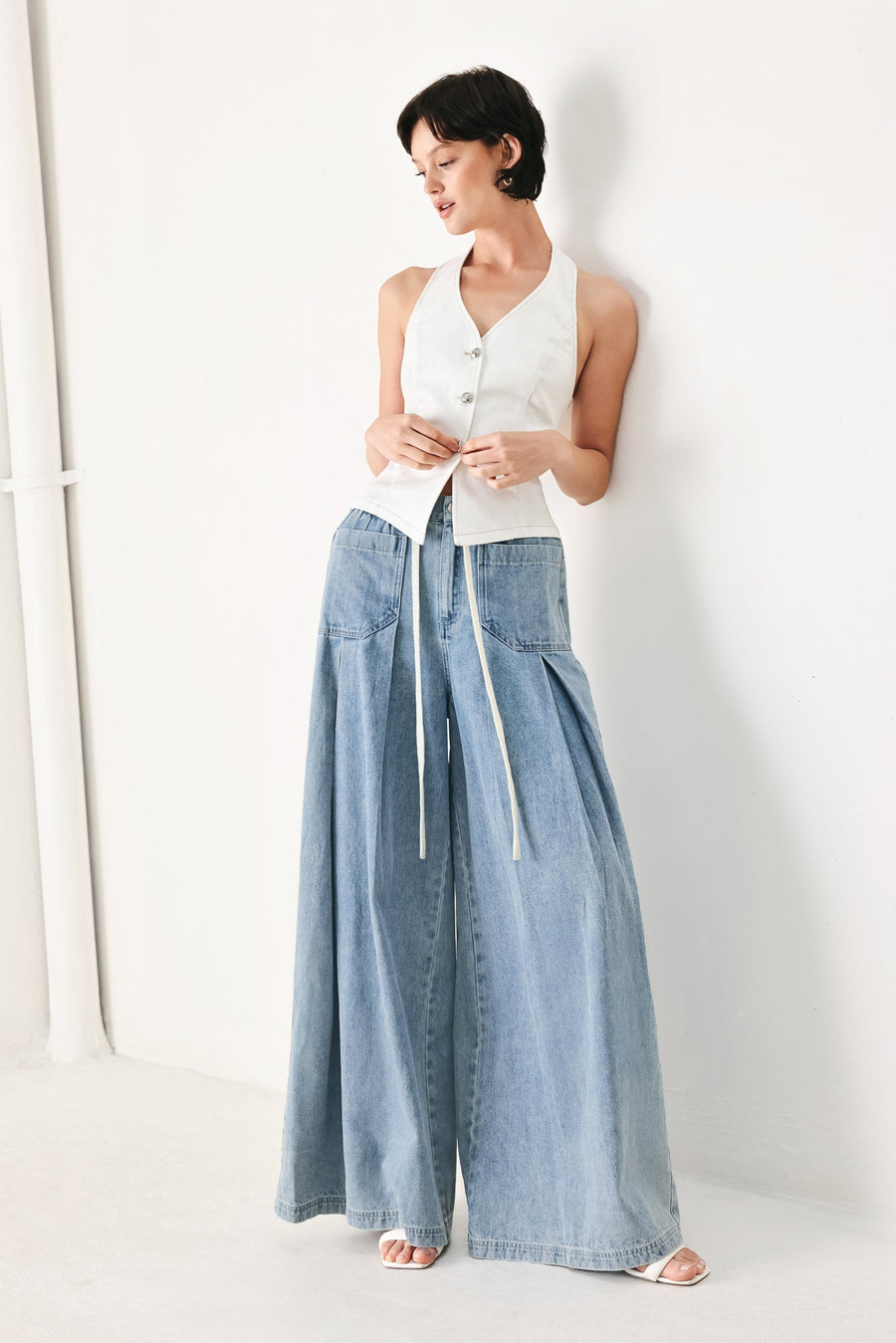CLOUD WASH PALAZZO DENIM PANTS - Glamourous Grace