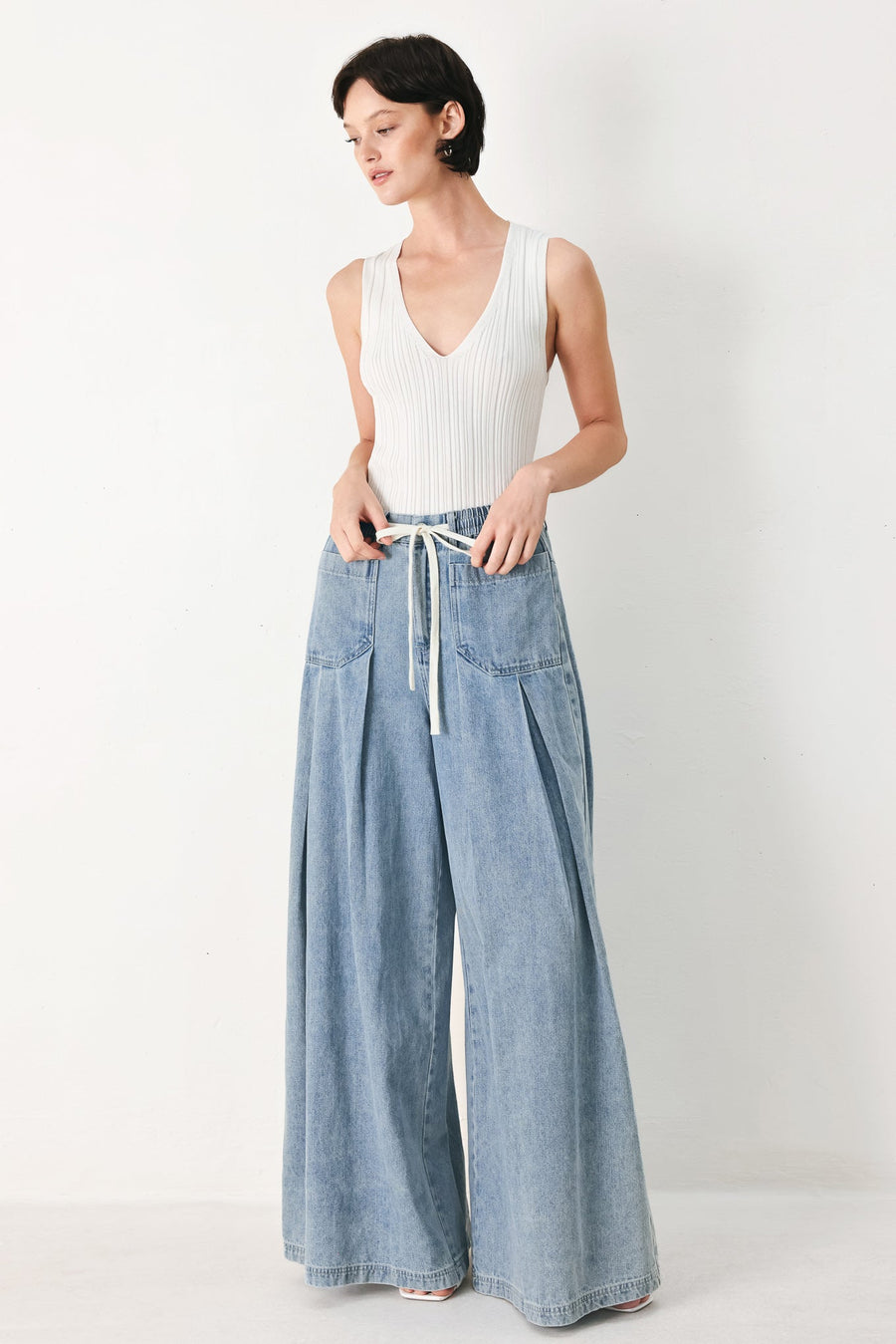 CLOUD WASH PALAZZO DENIM PANTS - Glamourous Grace