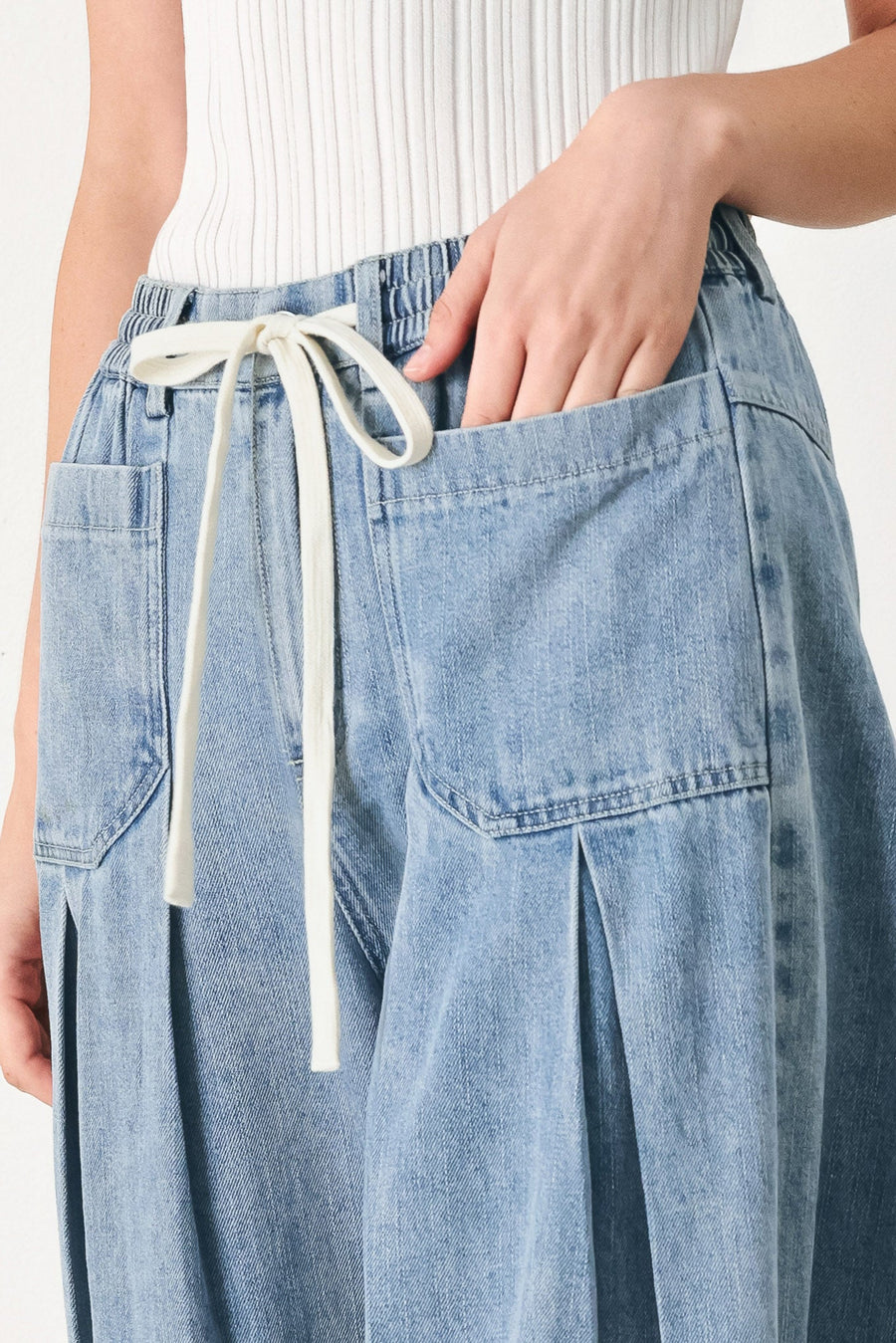 CLOUD WASH PALAZZO DENIM PANTS - Glamourous Grace