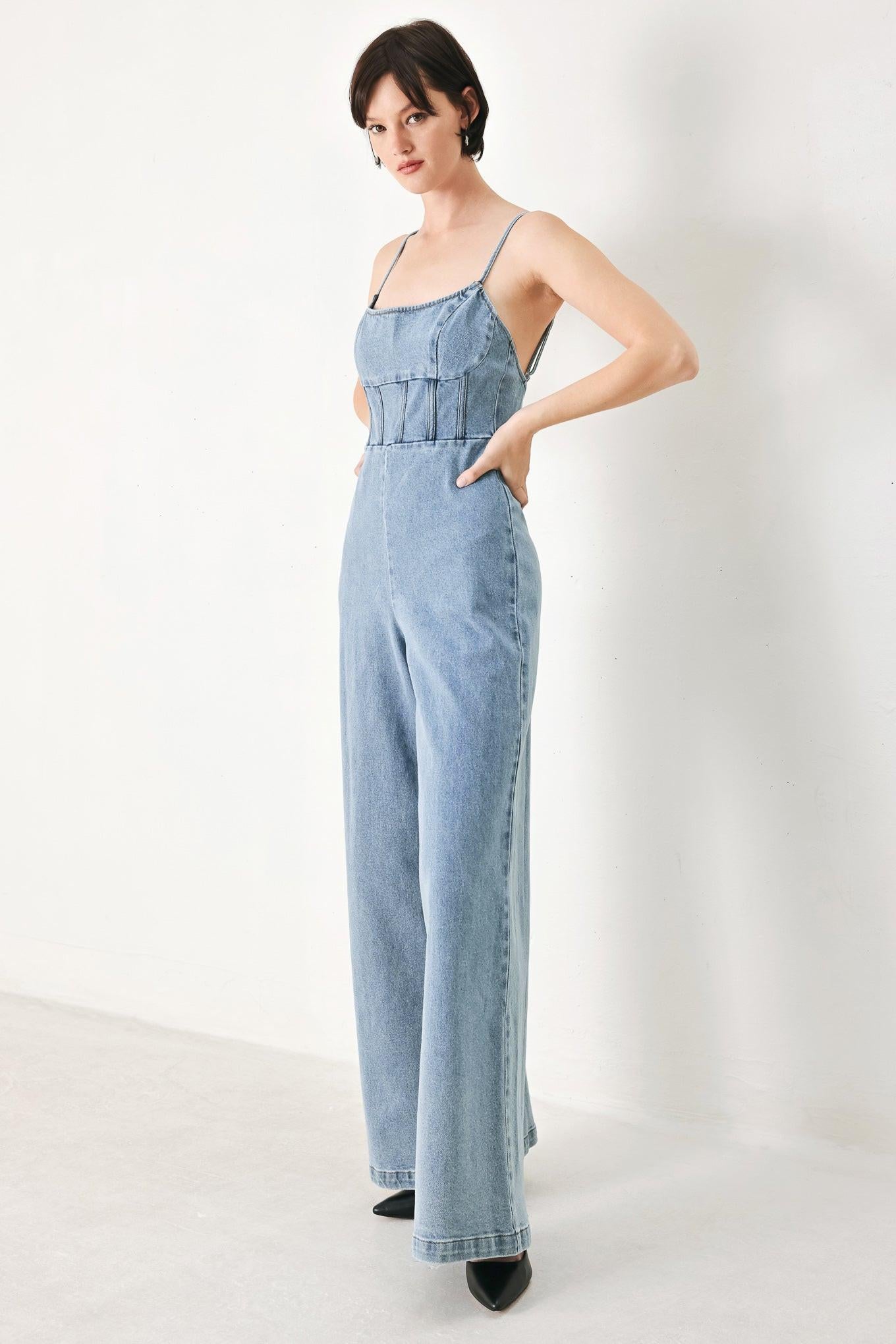 SKYLINE SWEETHEART DENIM JUMPSUIT - Glamourous Grace