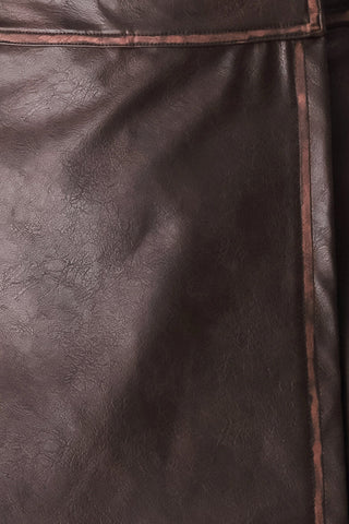SADDLE STREET BROWN FAUX LEATHER WRAP SKORT