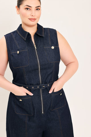 SLEEVELESS WORKWEAR DENIM JUMPSUIT - Glamourous Grace