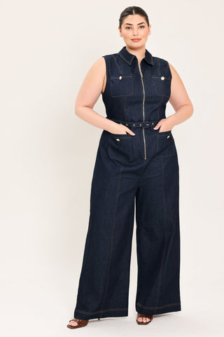 SLEEVELESS WORKWEAR DENIM JUMPSUIT - Glamourous Grace