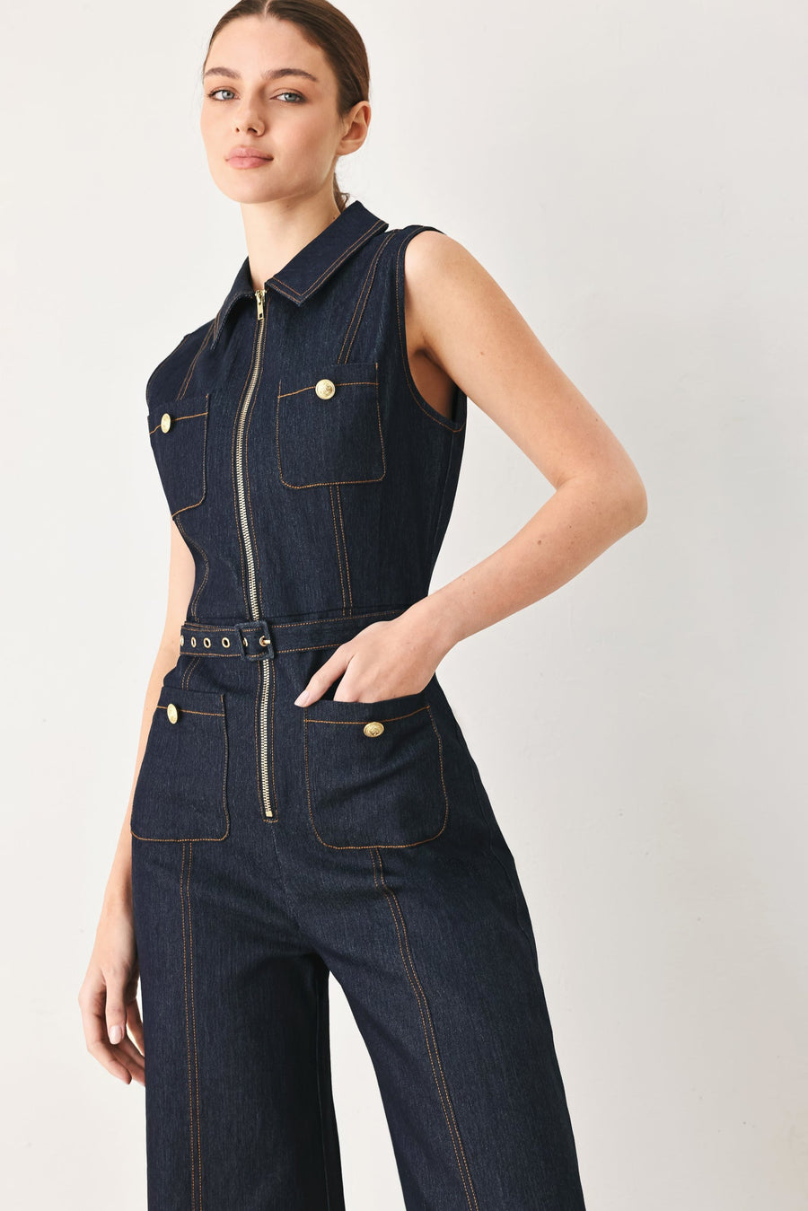 SLEEVELESS WORKWEAR DENIM JUMPSUIT - Glamourous Grace