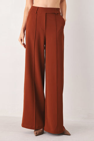 AUTUMN RUST FLOWY WIDE LEG WOVEN PANTS