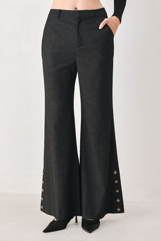 COMMAND NOIR BLACK BUTTON-HEM FLARE PANTS