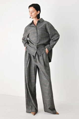 OFF THE CLOCK PLAID DRAWSTRING WIDE LEG PANTS