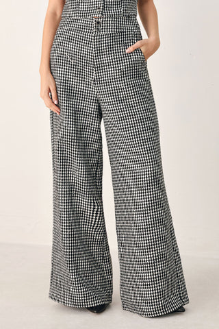 CHECKED IN SPARKLE HOUNDSTOOTH WIDE LEG PANTS