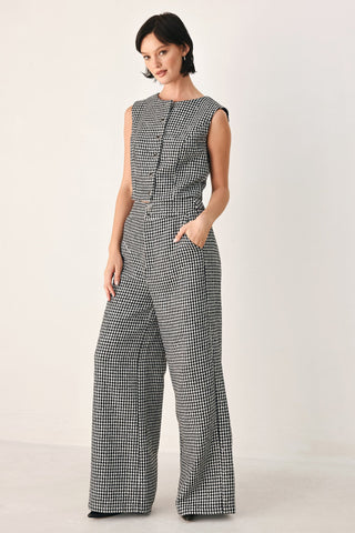 CHECKED IN SPARKLE HOUNDSTOOTH WIDE LEG PANTS