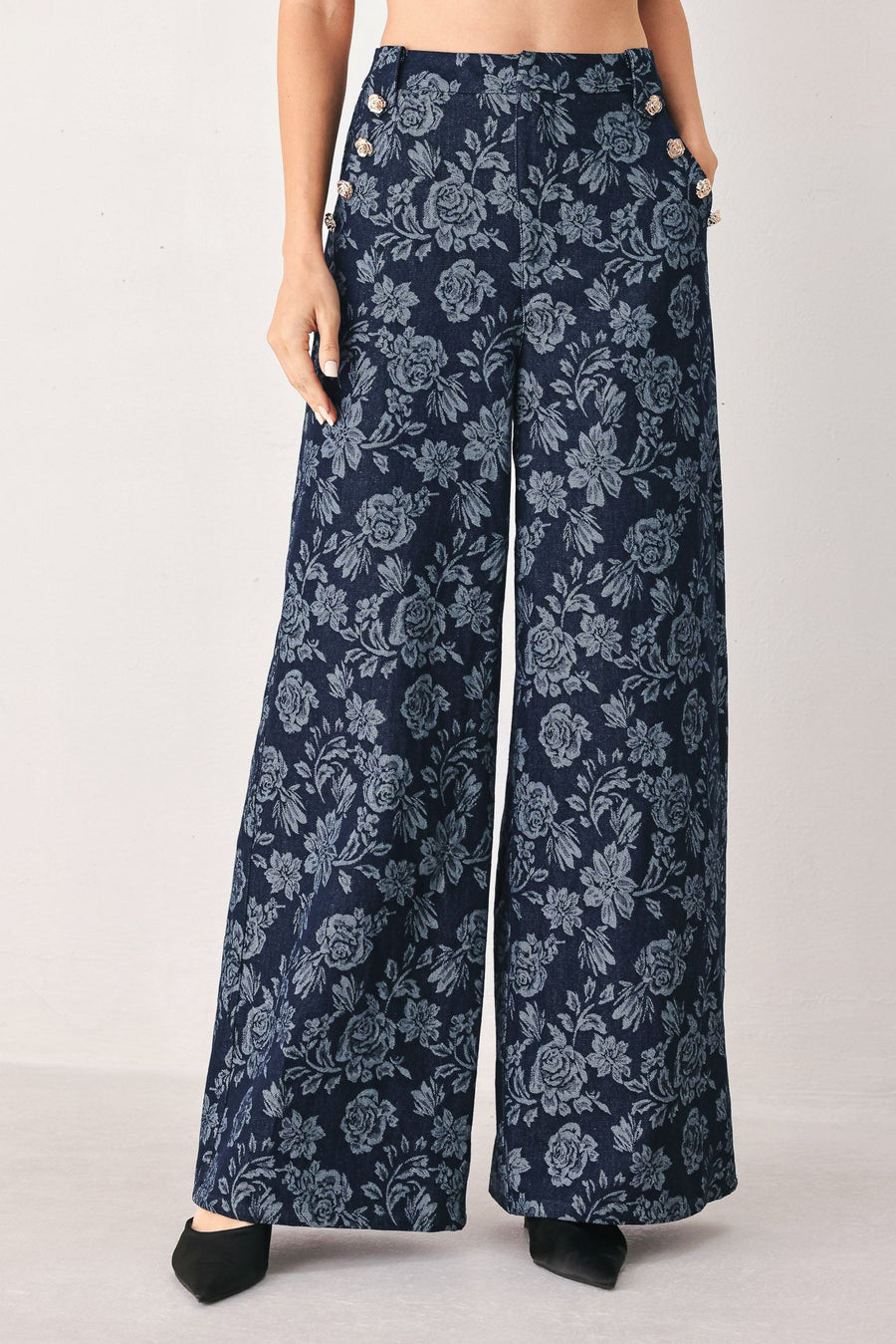 MIDNIGHT ROSE JACQUARD DENIM PANTS - Glamourous Grace
