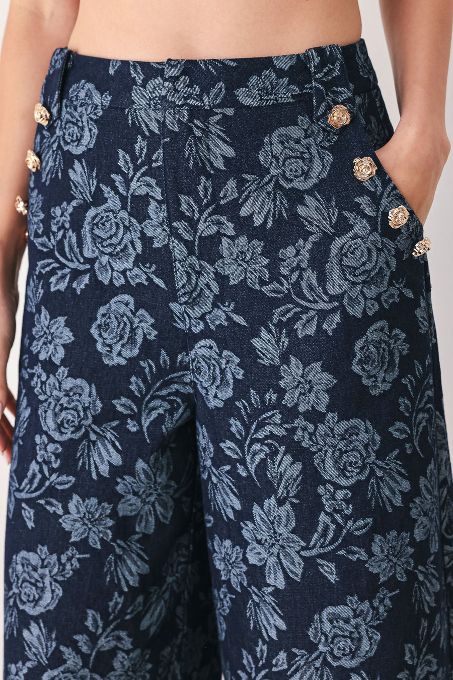 MIDNIGHT ROSE JACQUARD DENIM PANTS - Glamourous Grace
