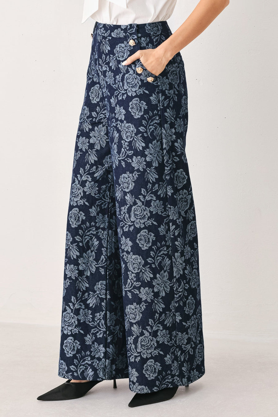 MIDNIGHT ROSE JACQUARD DENIM PANTS - Glamourous Grace