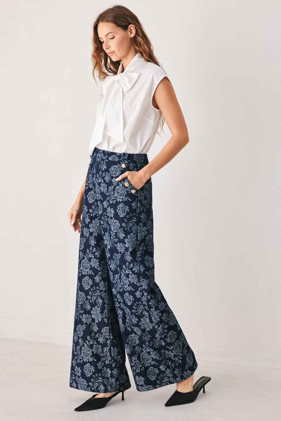 MIDNIGHT ROSE JACQUARD DENIM PANTS - Glamourous Grace