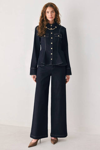 INDIGO ICON DARK INDIGO BUTTON-DETAIL WIDE-LEG JEANS