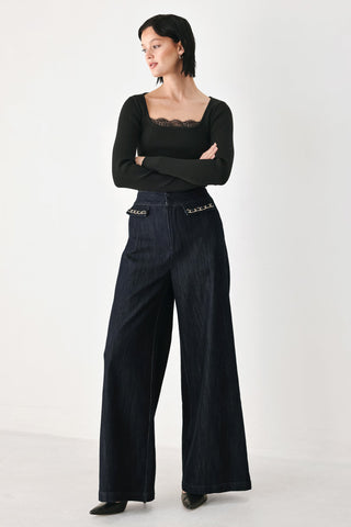 AFTER HOURS INDIGO CHAIN-TRIM WIDE-LEG JEANS