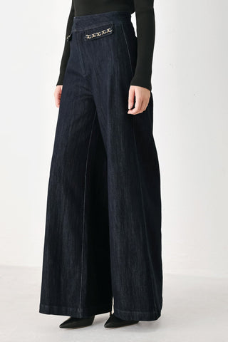 AFTER HOURS INDIGO CHAIN-TRIM WIDE-LEG JEANS
