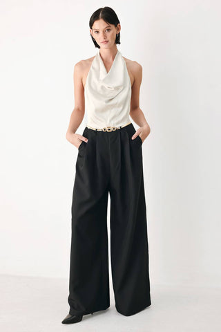 BLACK & CREAM POISE WOVEN JUMPSUIT