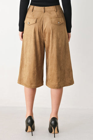 DESERT MOD CAMEL FAUX SUEDE BERMUDA PANTS