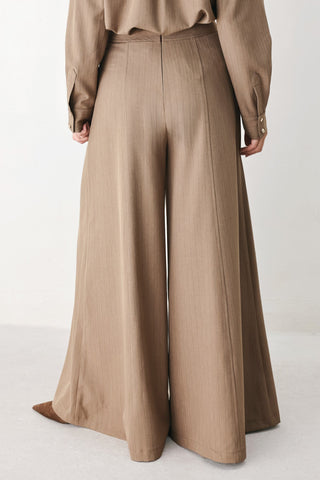 MOCHA MOMENT PINSTRIPE WIDE LEG PANTS