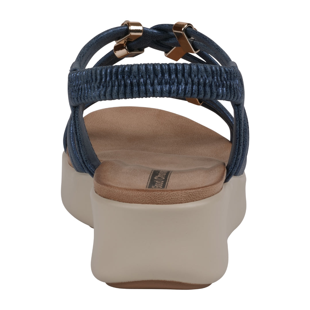 Women's Fran Navy Strappy Wedge Sandals - Glamourous Grace