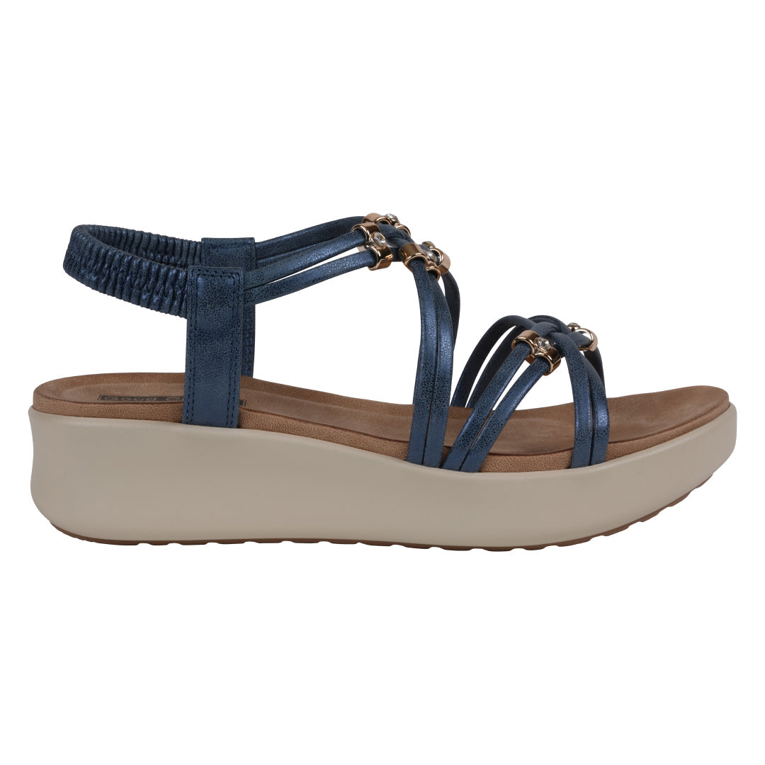 Women's Fran Navy Strappy Wedge Sandals - Glamourous Grace