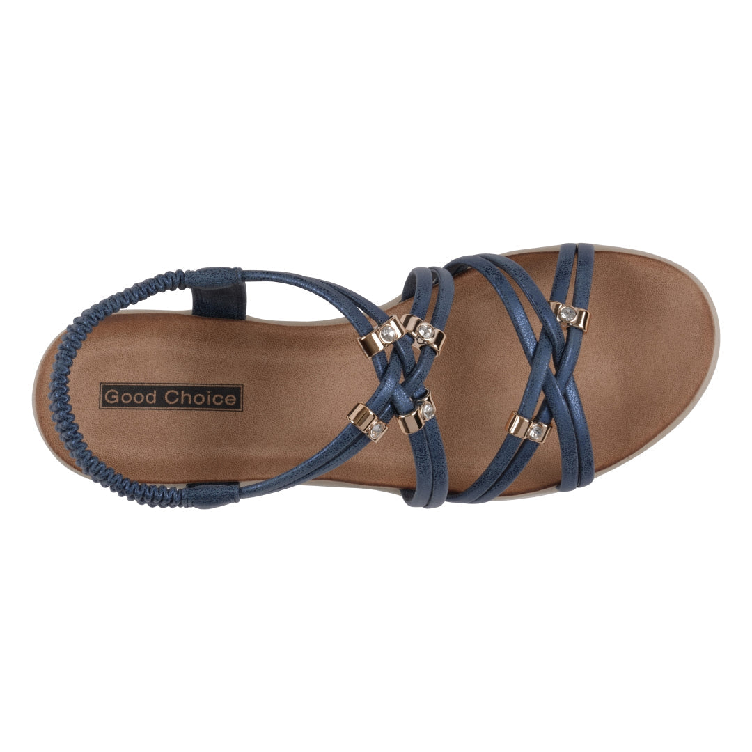 Women's Fran Navy Strappy Wedge Sandals - Glamourous Grace