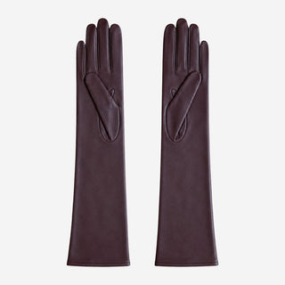 FS01W (brown) - Italian cashmere lined opera length leather gloves - Glamourous Grace