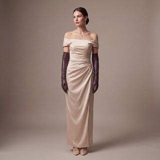 FS01W (brown) - Italian cashmere lined opera length leather gloves - Glamourous Grace