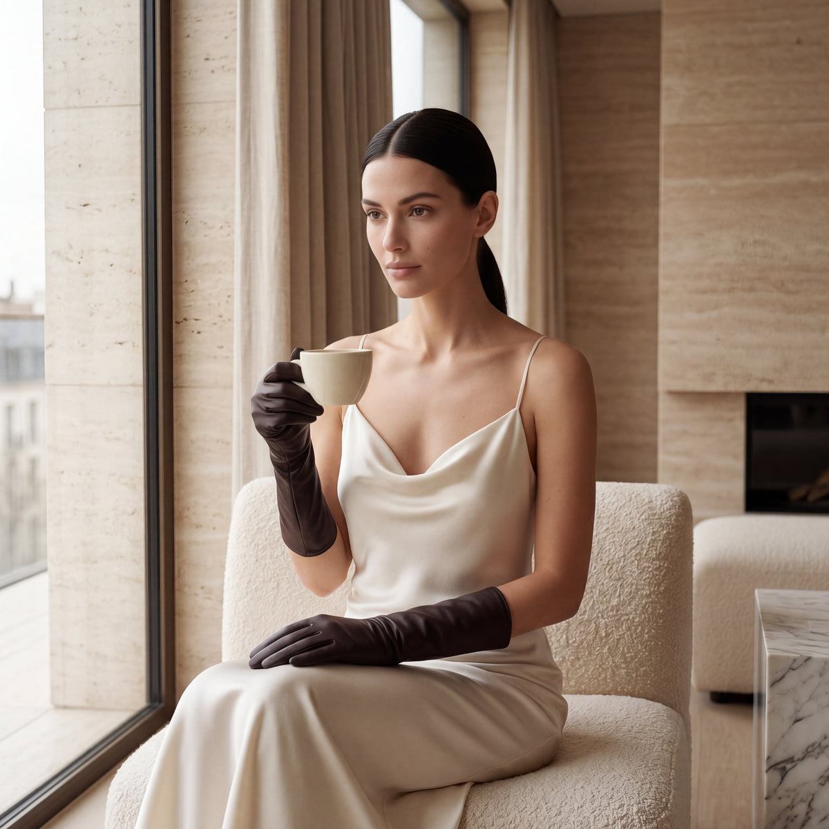 FS02Z (darkbrown) - Women’s unlined Italian lambskin leather gloves - Glamourous Grace