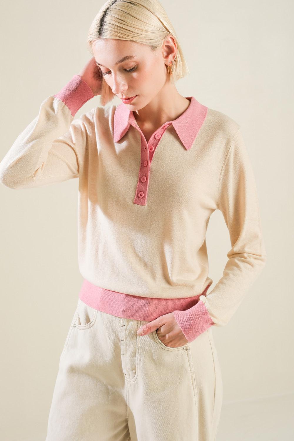 HIDDEN REFLECTIONS SWEATER POLO TOP - Glamourous Grace