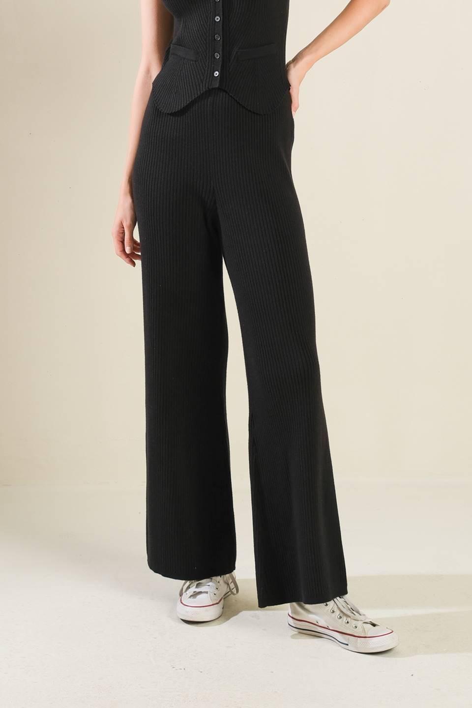 REGAL RISE BLACK KNIT PANTS - Glamourous Grace
