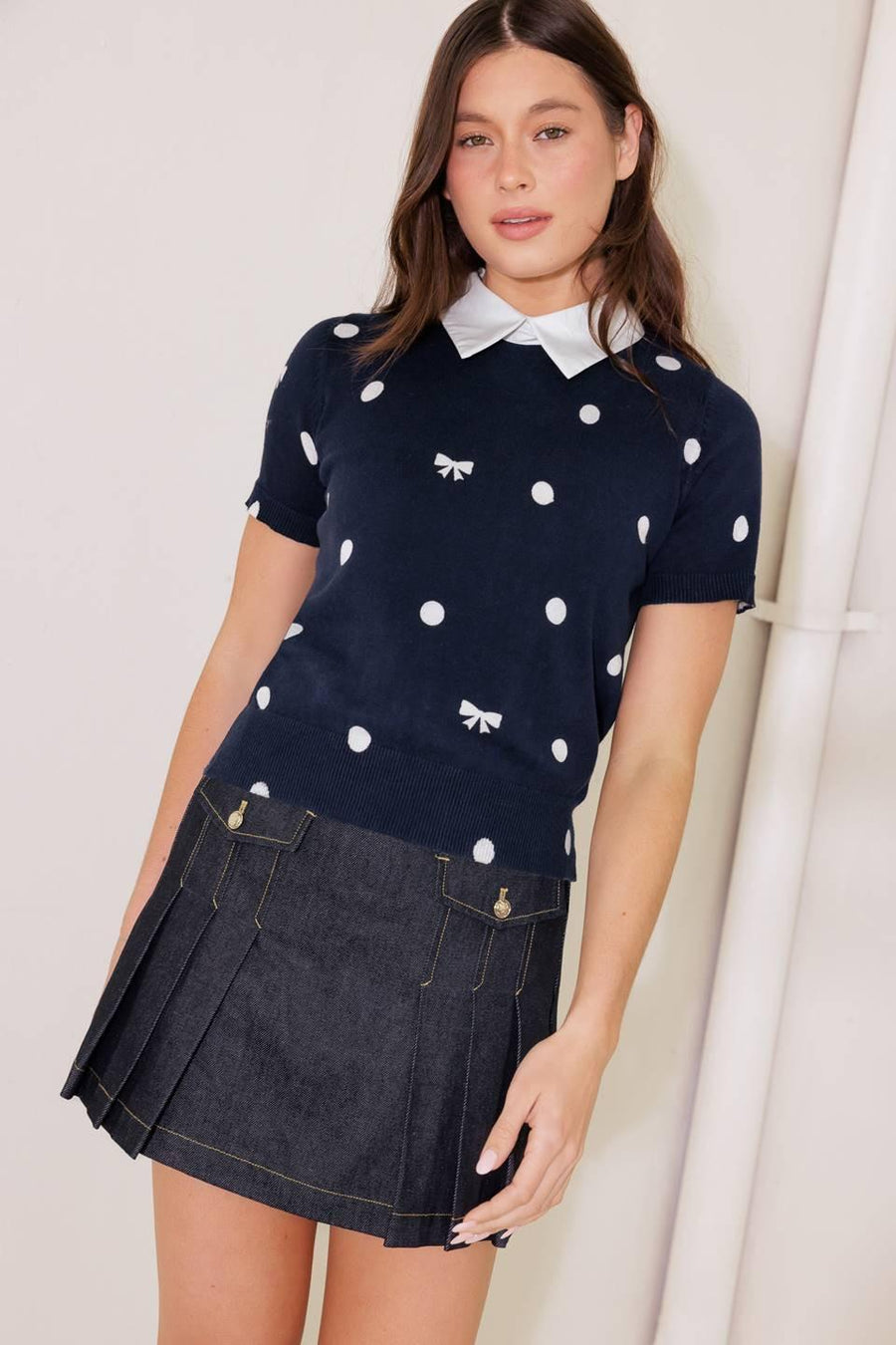SIDEWALK CAFÉ NAVY SWEATER KNIT TOP - Glamourous Grace