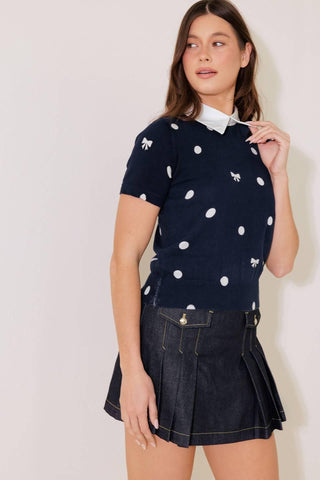SIDEWALK CAFÉ NAVY SWEATER KNIT TOP - Glamourous Grace