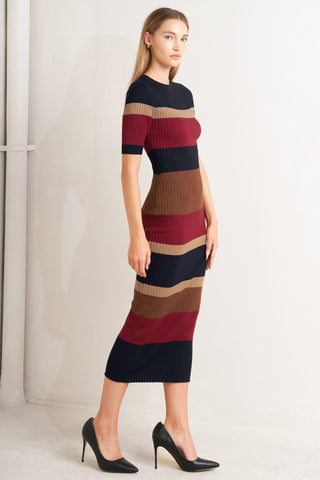 FALL RHYTHM COLOR BLOCKED MIDI SWEATER DRESS - Glamourous Grace