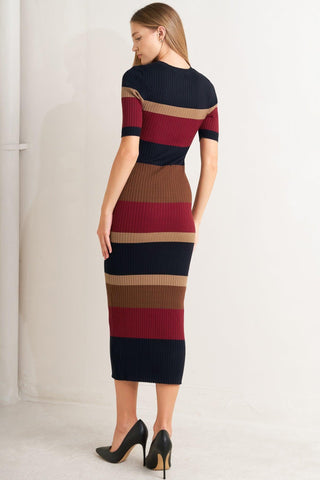 FALL RHYTHM COLOR BLOCKED MIDI SWEATER DRESS - Glamourous Grace