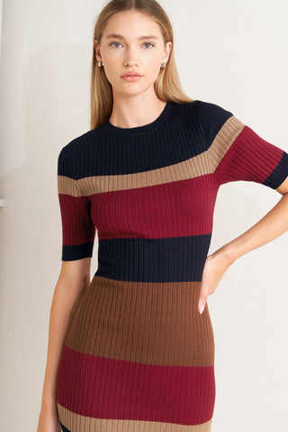 FALL RHYTHM COLOR BLOCKED MIDI SWEATER DRESS - Glamourous Grace