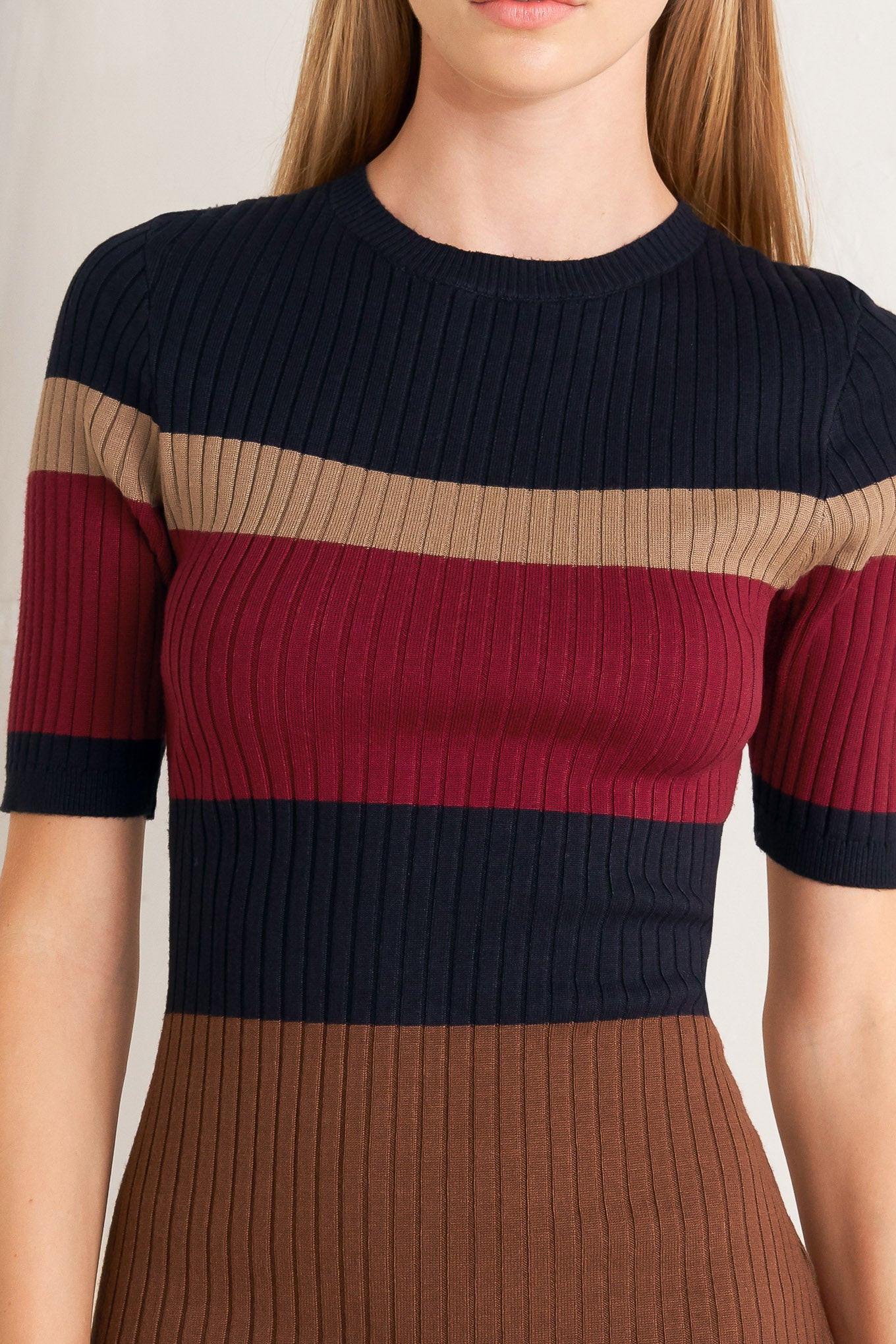 FALL RHYTHM COLOR BLOCKED MIDI SWEATER DRESS - Glamourous Grace
