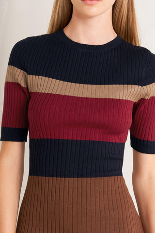 FALL RHYTHM COLOR BLOCKED MIDI SWEATER DRESS - Glamourous Grace
