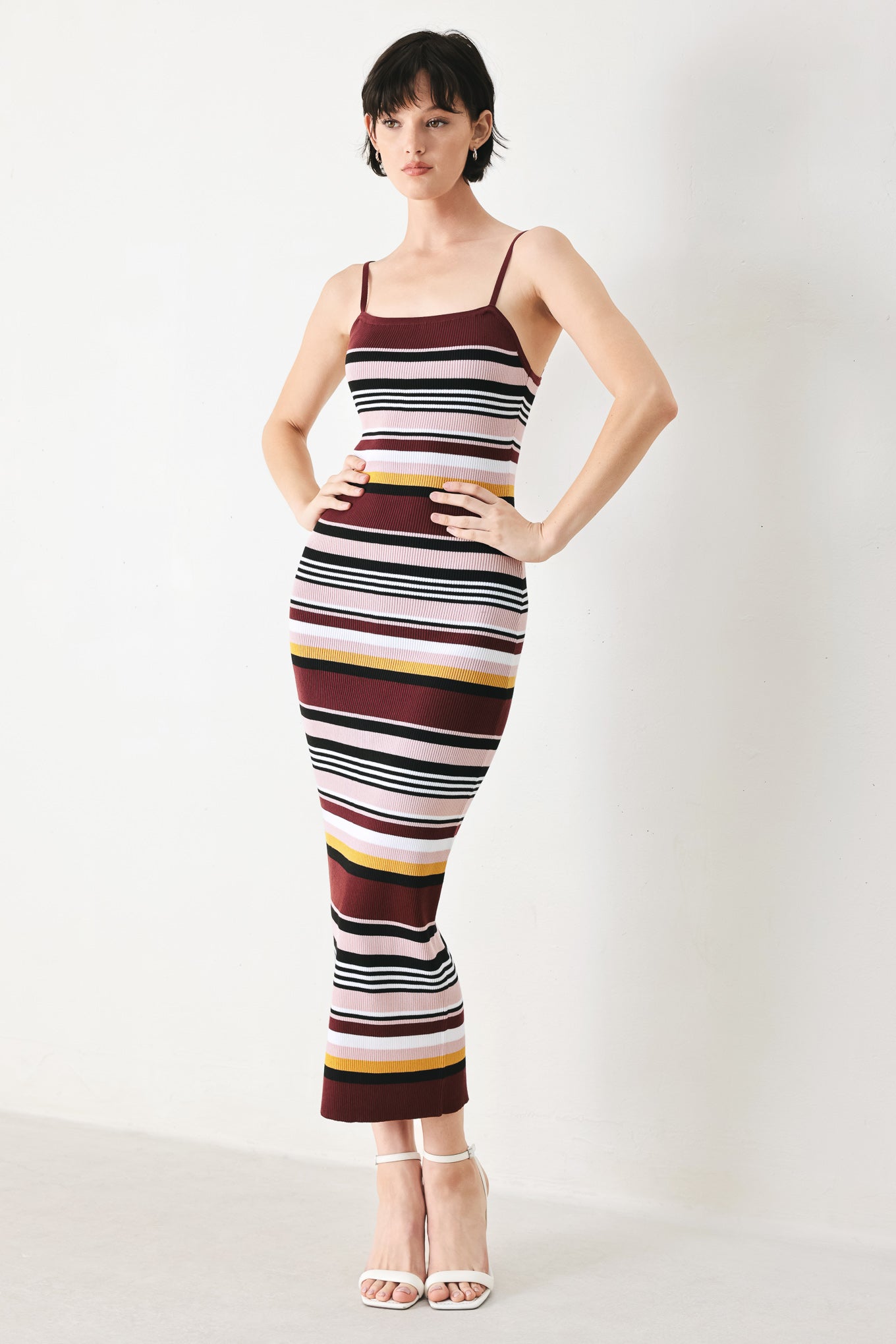 MIDNIGHT STRIPE SWEATER KNIT MIDI DRESS - Glamourous Grace