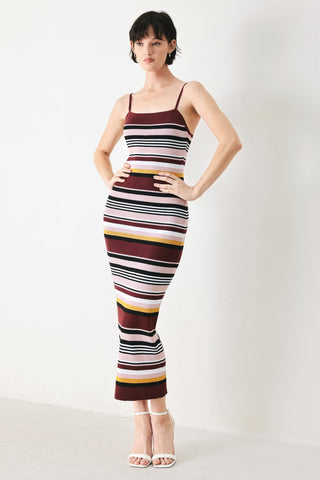 MIDNIGHT STRIPE SWEATER KNIT MIDI DRESS - Glamourous Grace