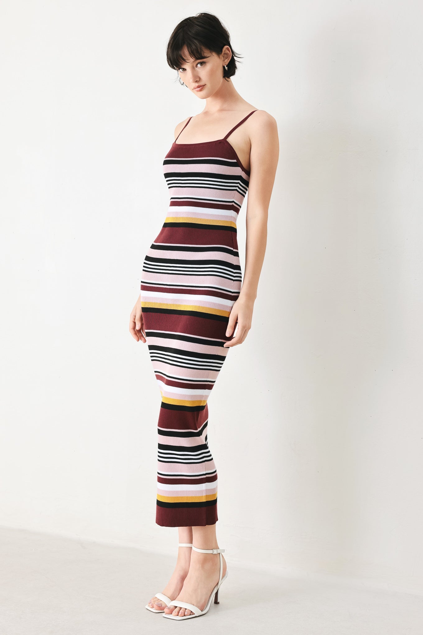 MIDNIGHT STRIPE SWEATER KNIT MIDI DRESS - Glamourous Grace