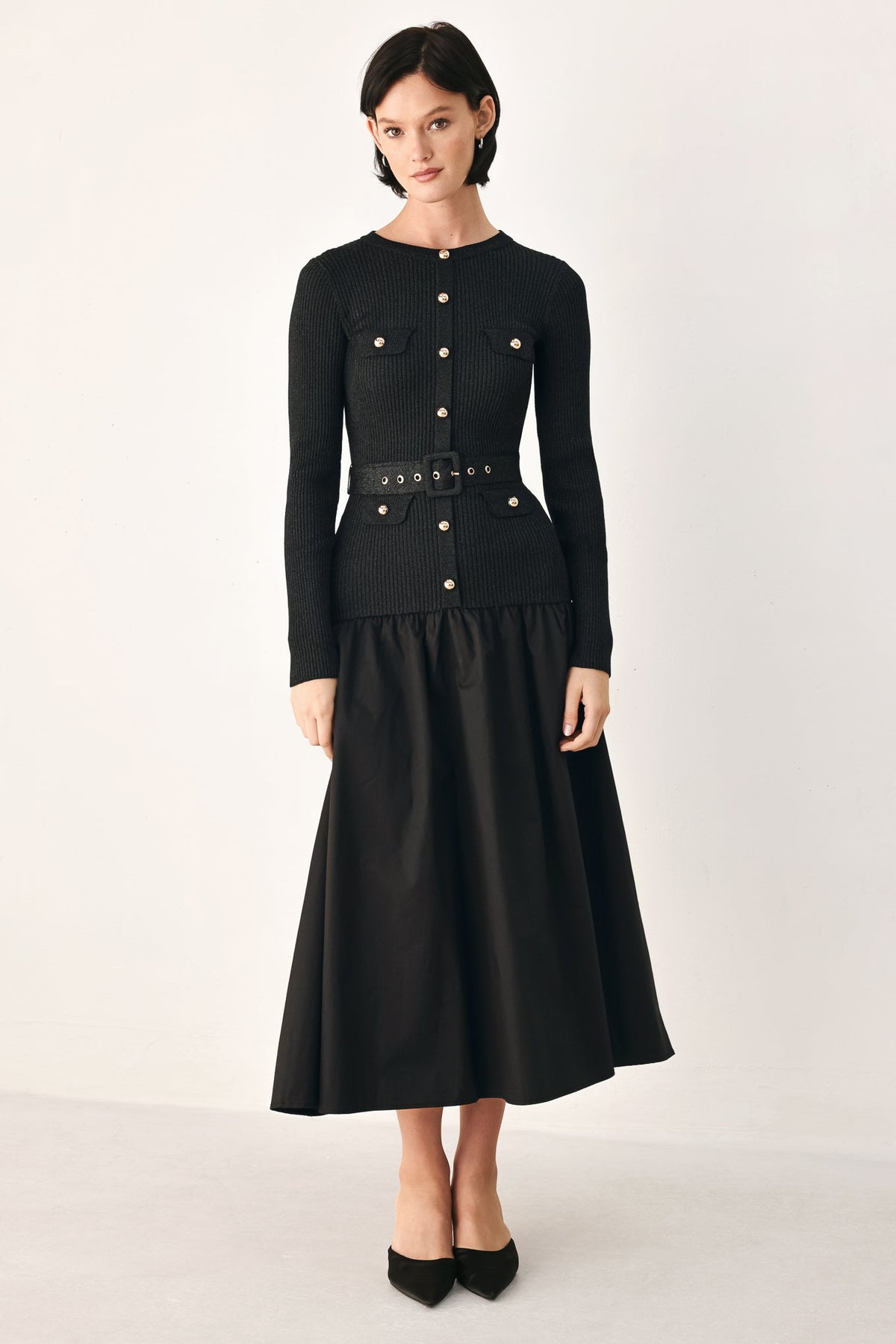 CITY AFTER DARK MIXED MEDIA MIDI DRESS - Glamourous Grace