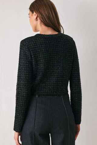 JEWELED MIDNIGHT BLACK BUTTON-DOWN SWEATER CARDIGAN