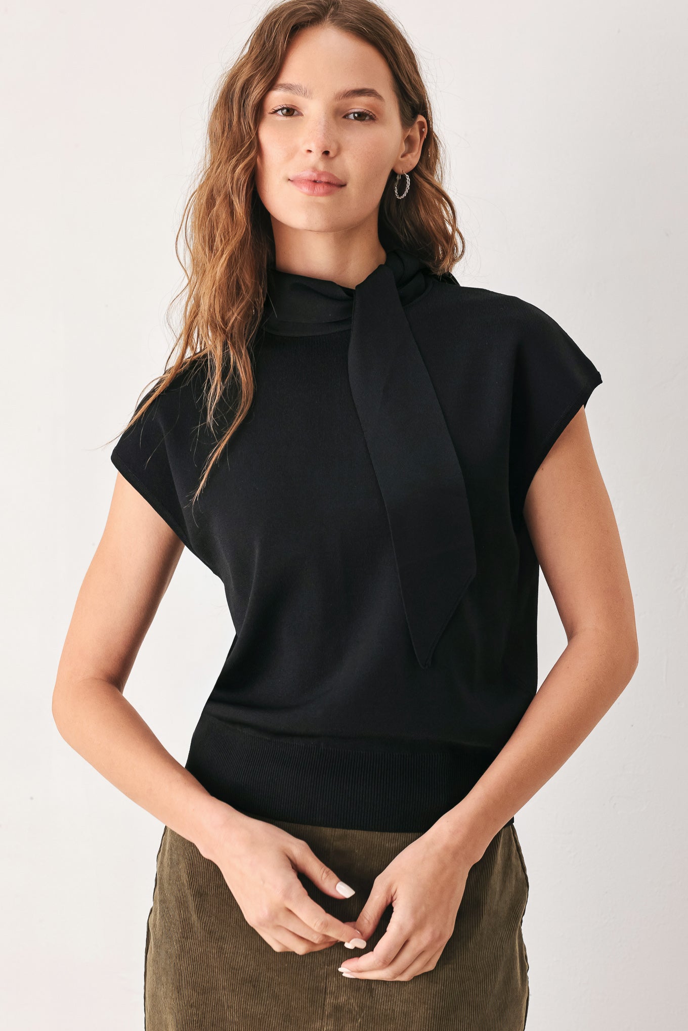 AMBERGLOW SOFT KNIT SCARF SWEATER KNIT TOP - Glamourous Grace